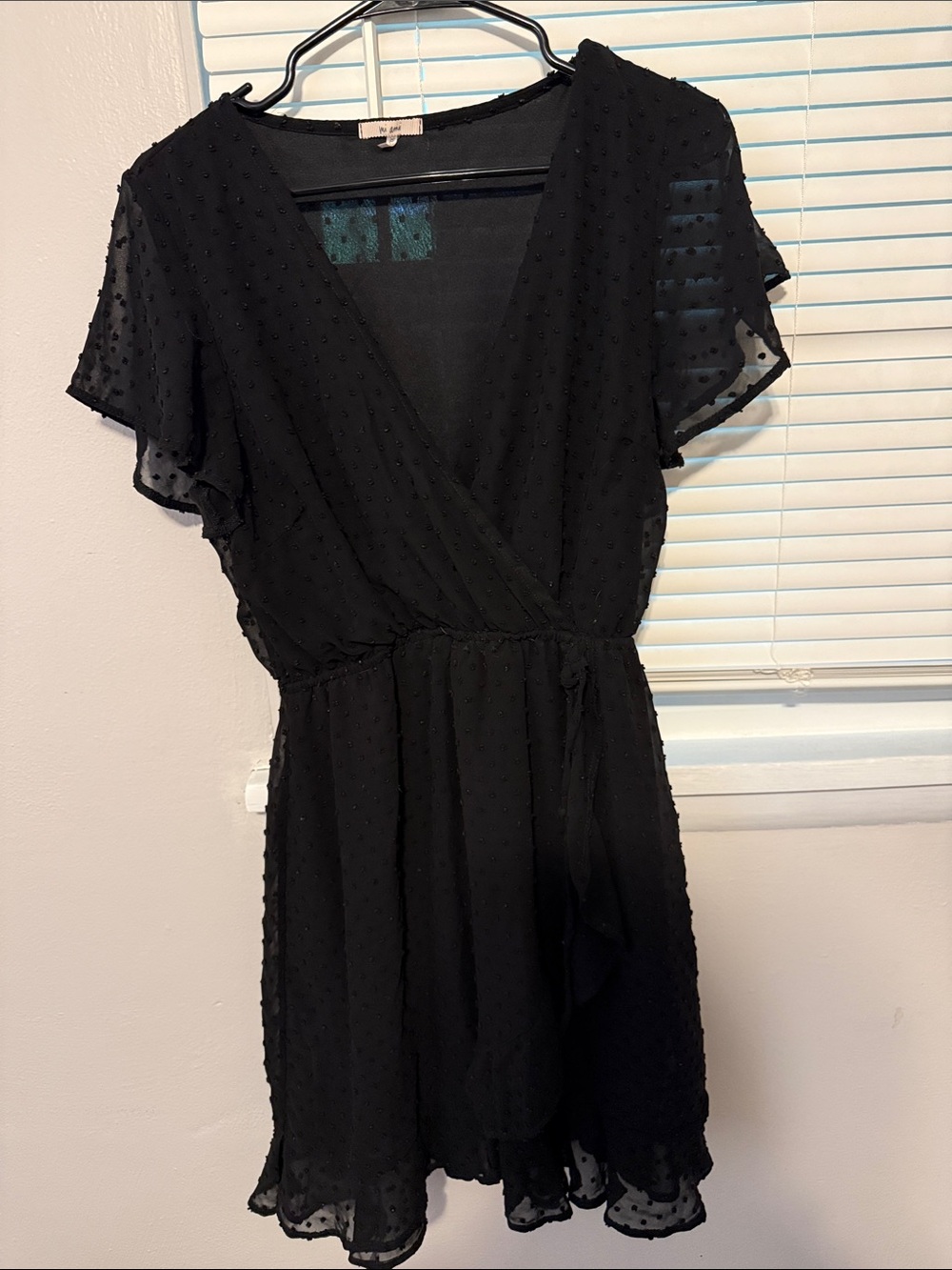 Black Textured Wrap Mini Dress -
